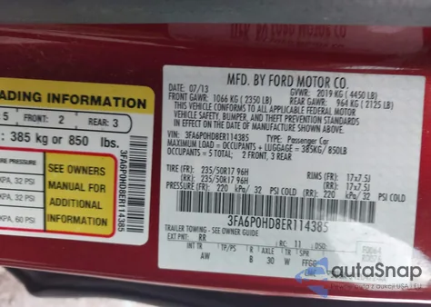 2014 Ford Fusion Se from USA, damaged, VIN 3FA6P0HD8ER114385